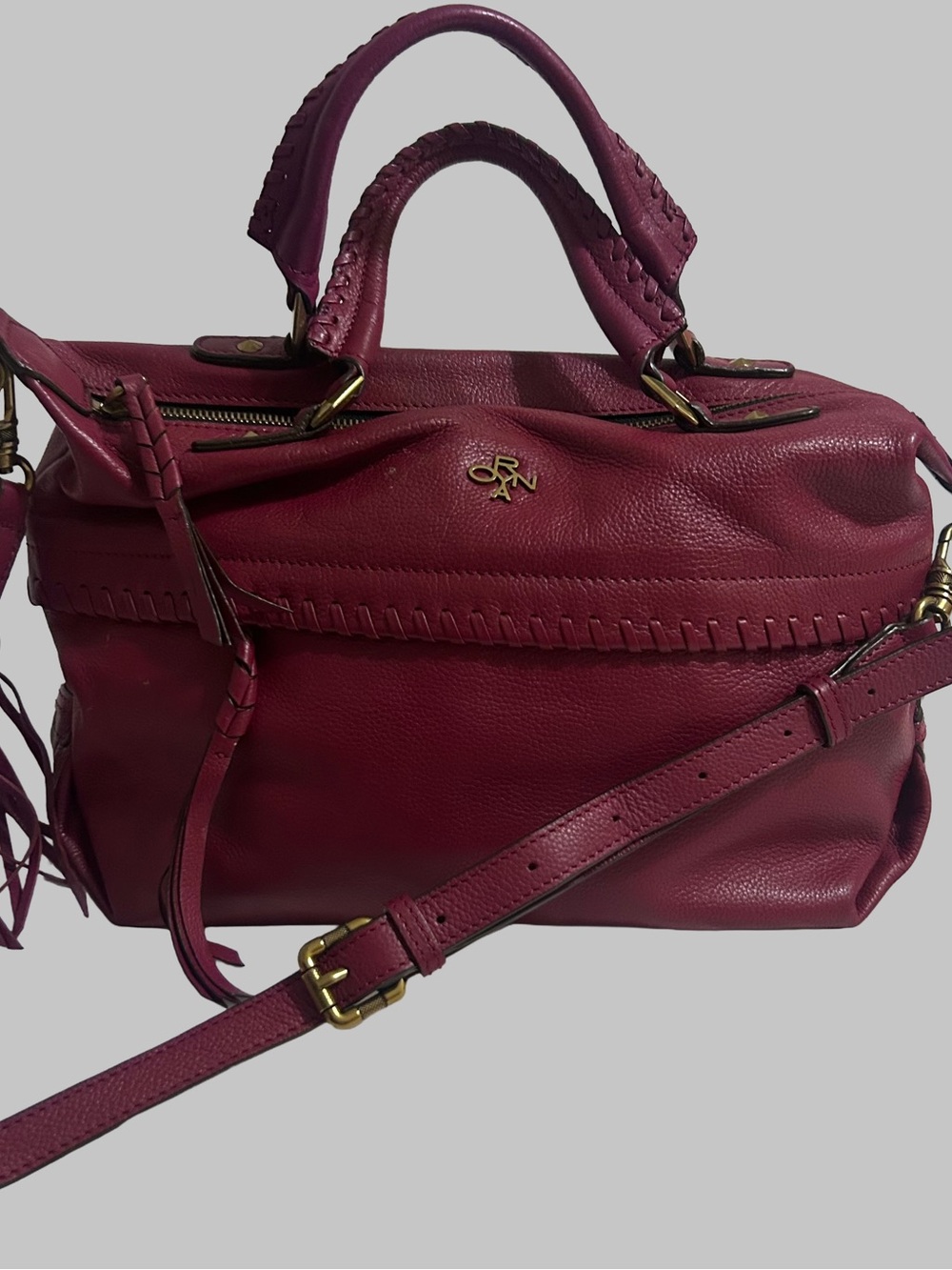 Burgundy orYANY Leather Satchel with Removable Strap